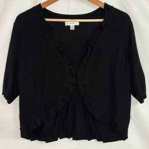 dressbarn/Dress Barn Black Open Front Ruffle Edge Shrug Cardigan Sweater in 1X